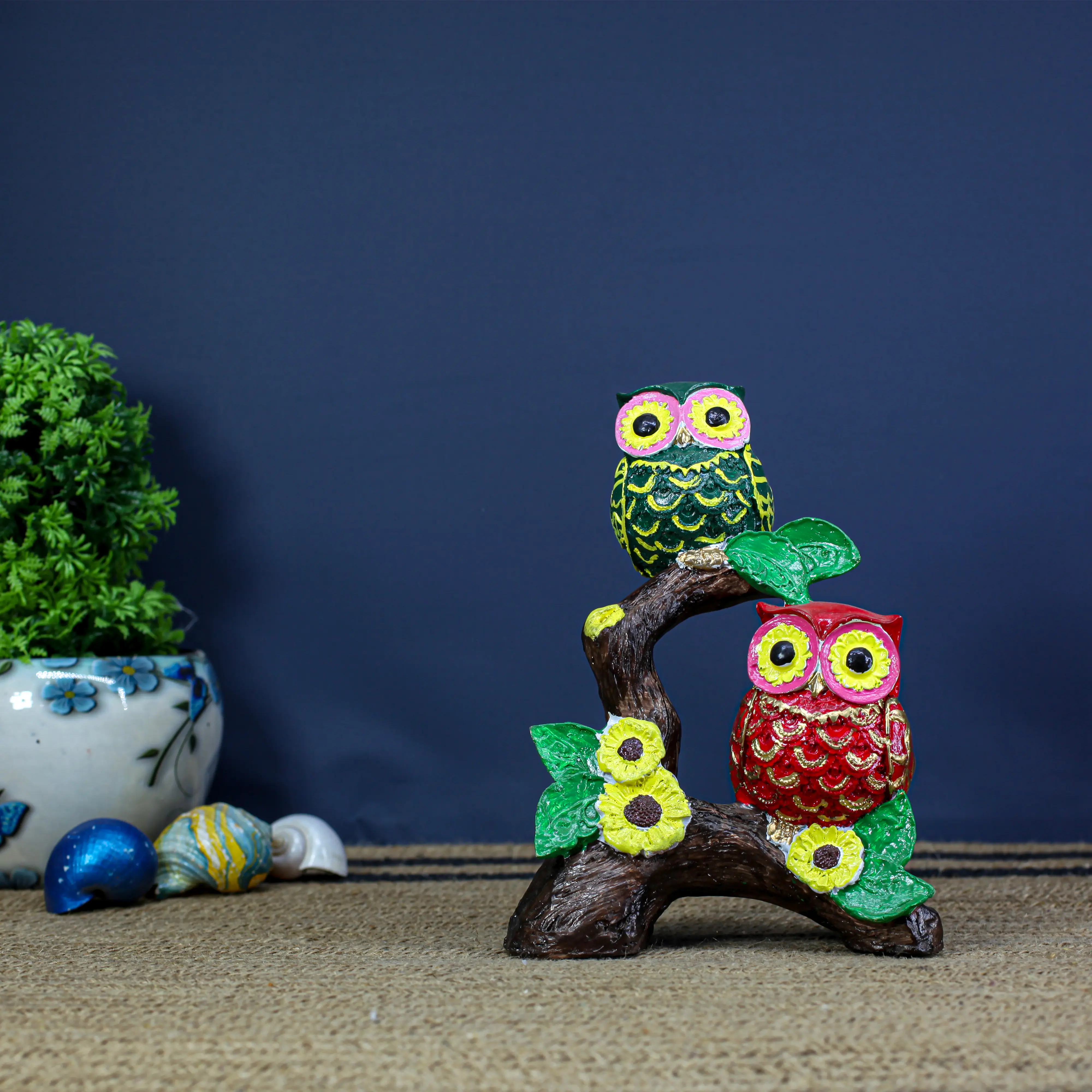 2 Owl Colorful on Bark