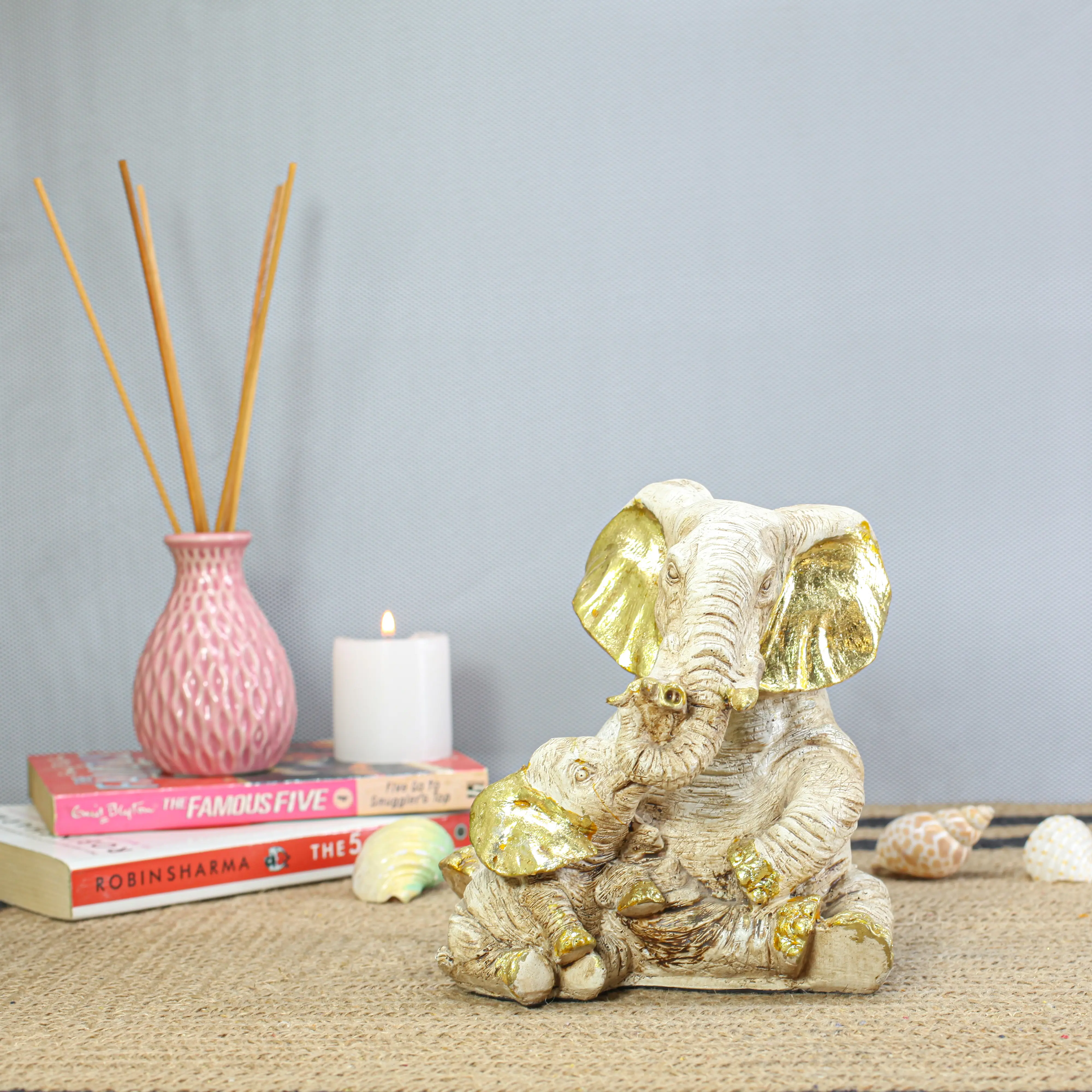 Sitting Elephant With Gold Leaf
