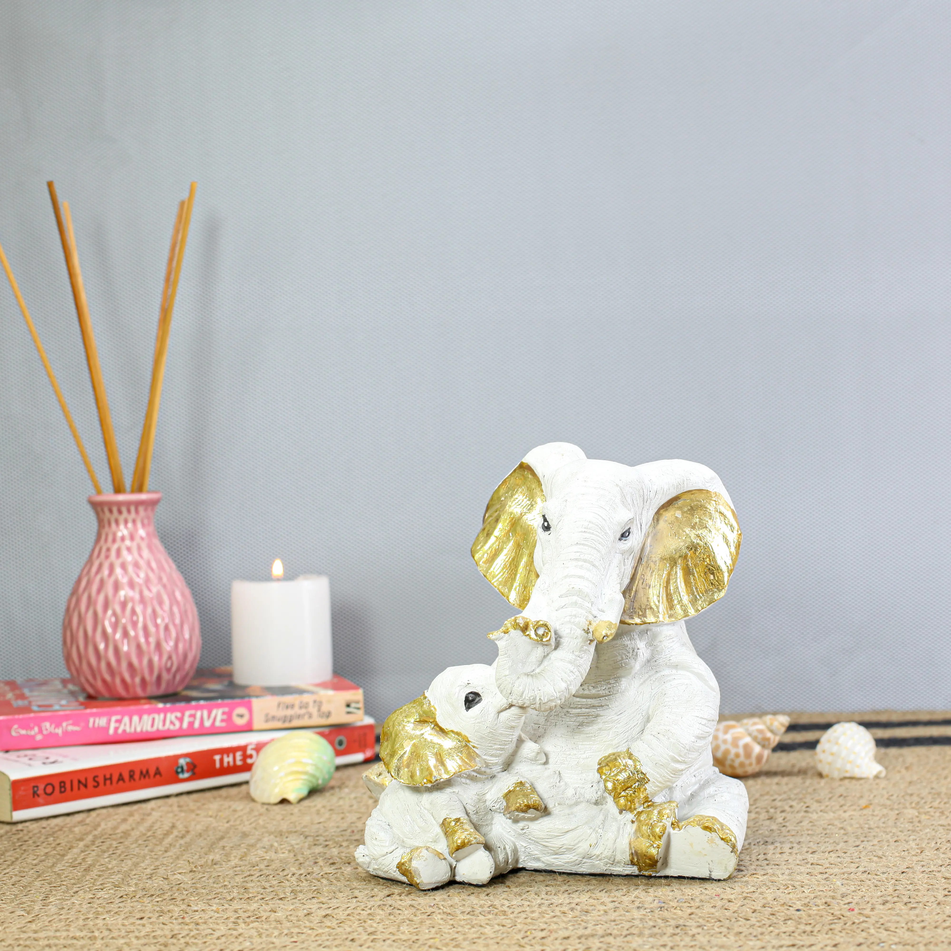 Sitting Elephant With Gold Leaf
