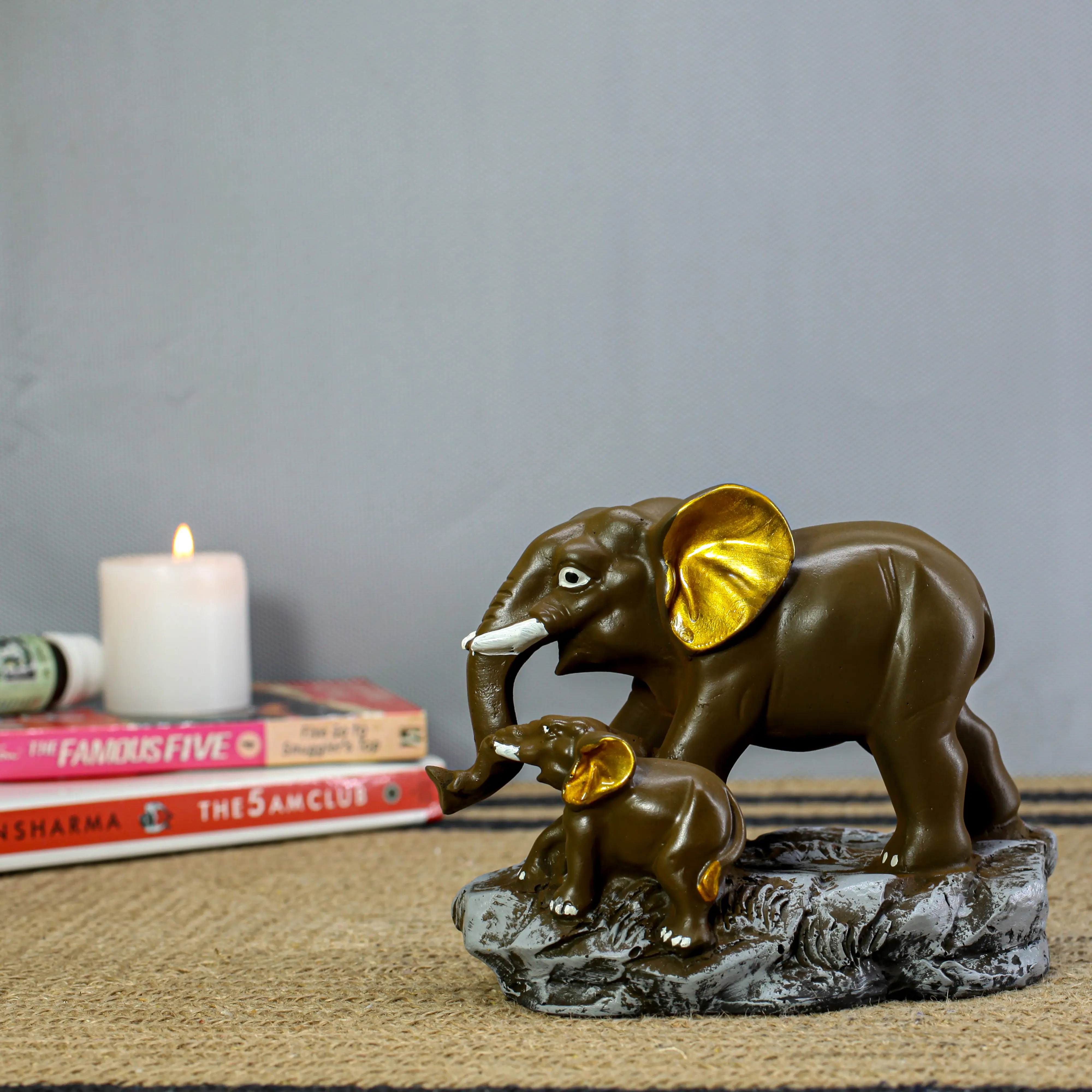 2 Elephant on Stone With gold Leaf