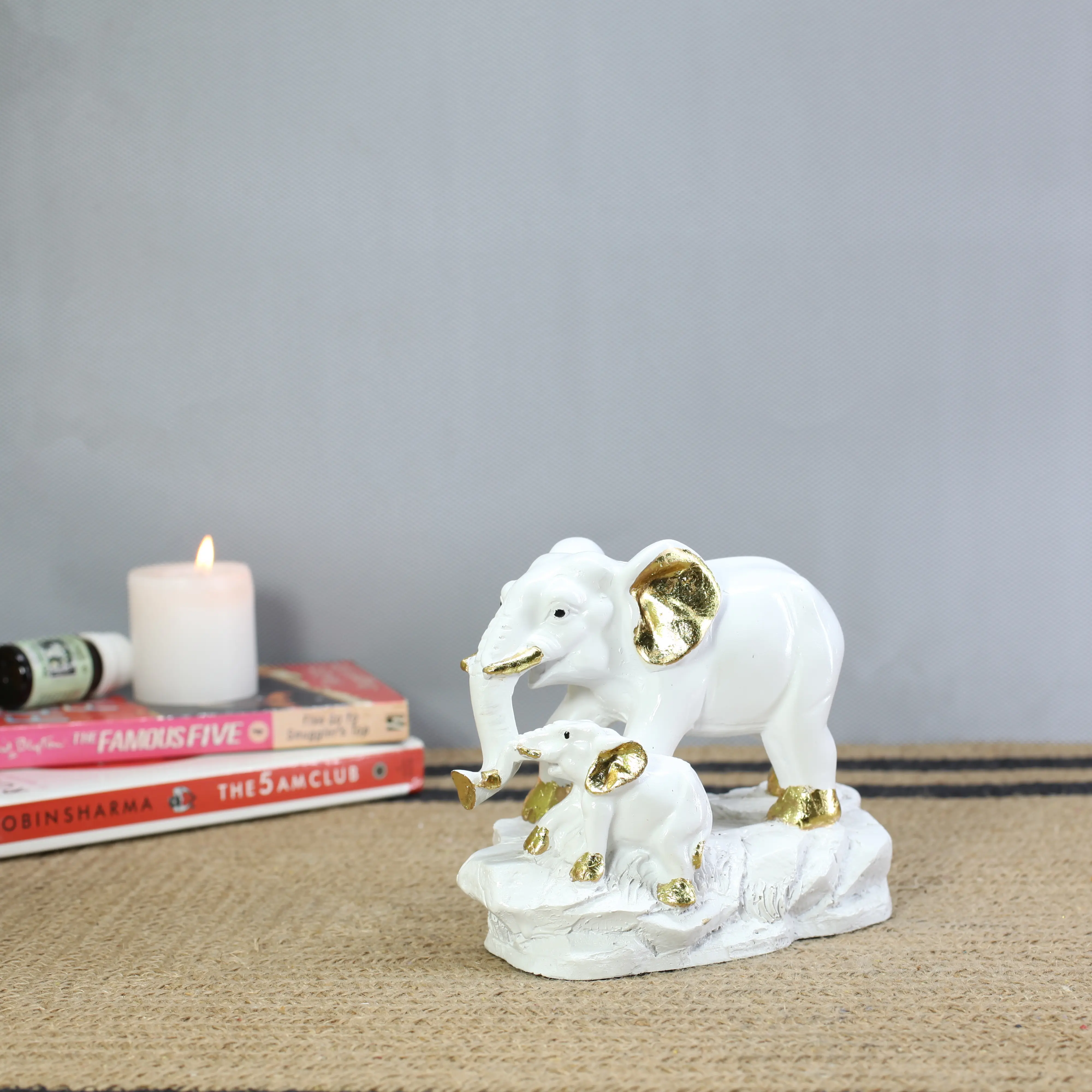 2 Elephant on Stone With gold Leaf