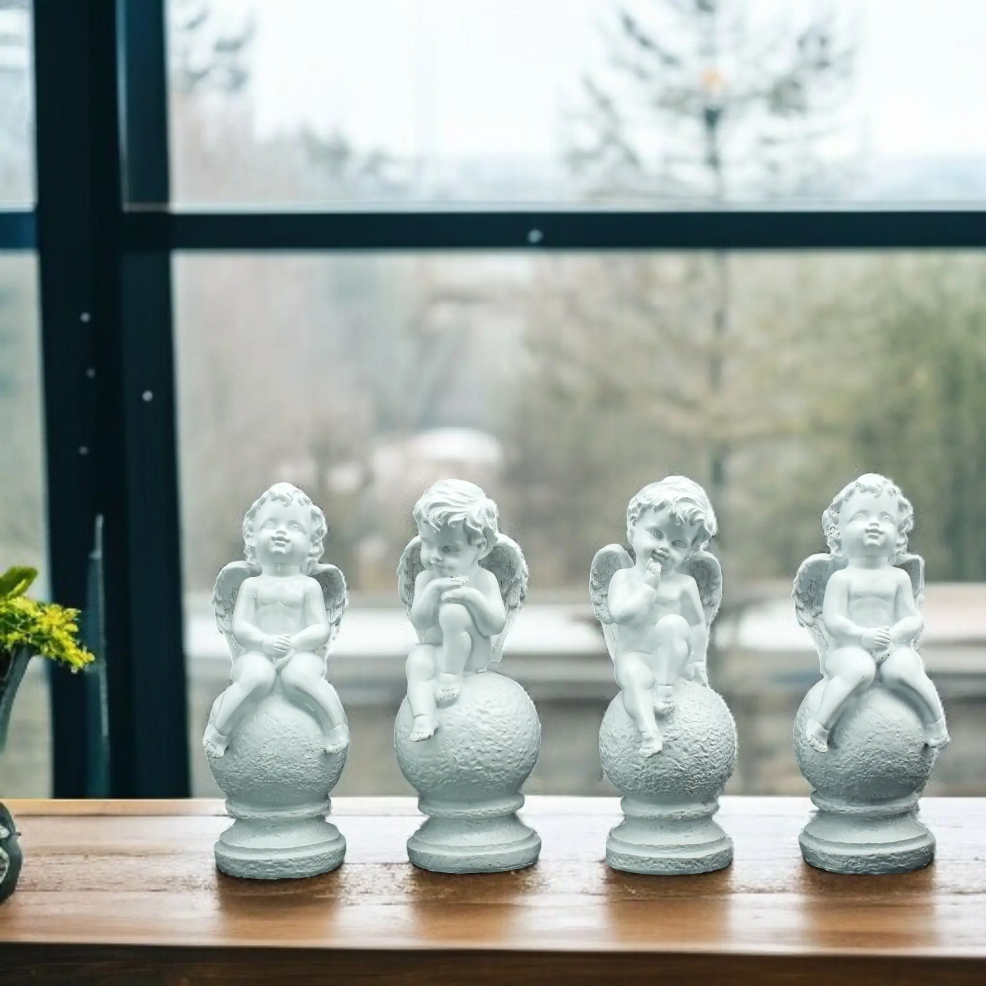 4 White Sitting Cherub Angel