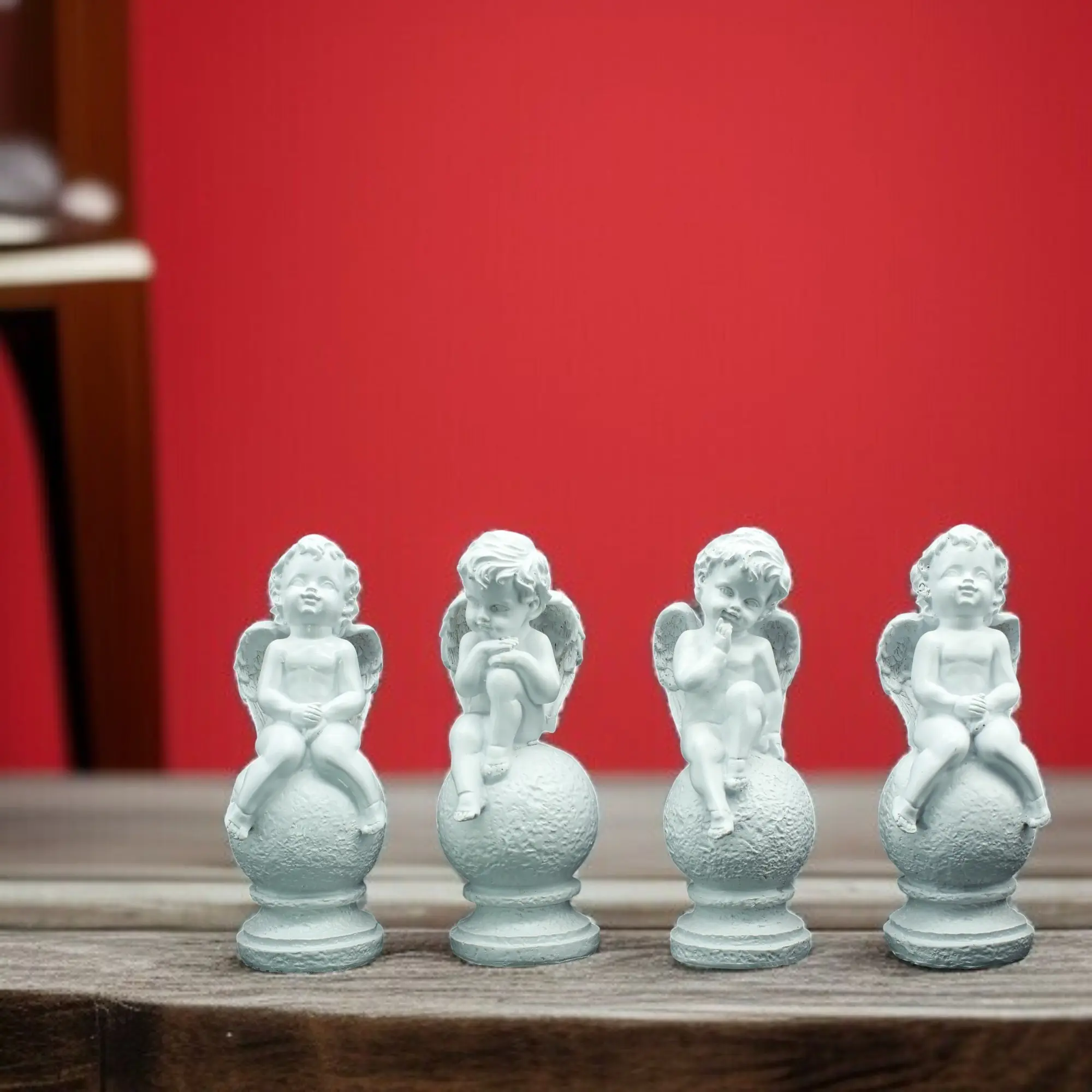 4 White Sitting Cherub Angel